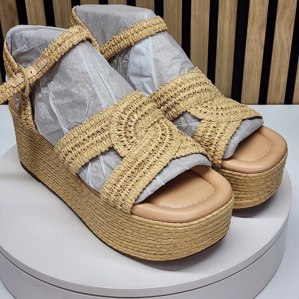 NEW - Marc Fisher LTD Payley Women’s Woven Platform Wedge Sandals Natural 10 M - Picture 1 of 9
